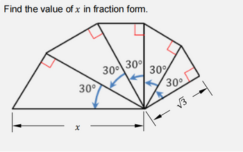 Find the value of x in fraction form.
30°
X
30° 30°
30%
30°
√3