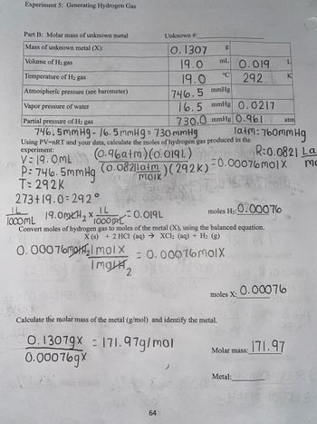 Answered: Loy Experiment 5: Generating Hydrogen… | bartleby