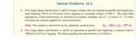 Tutorial Problems 32.6
1. Two single-phase transformers A and B of equal voltage ratio are running in parallel and supplying a
load requiring 500 A at 0.8 power factor lagging at a terminal voltage of 400 V. The equivalent
impedances of the transformers, as referred to secondary windings, are (2 +j3) and (2.5 + j5) ohm.
Calculate the current supplied by each transformer.
(Note. The student is advised to try by arithmetic method also).
[I = 304 A ; I = 197 A]
2. Two single-phase transformers A and B are operating in parallel and supplying a common load of
1000 kVA at 0.8 p.f. lagging. The data regarding the transformers is as follows :
