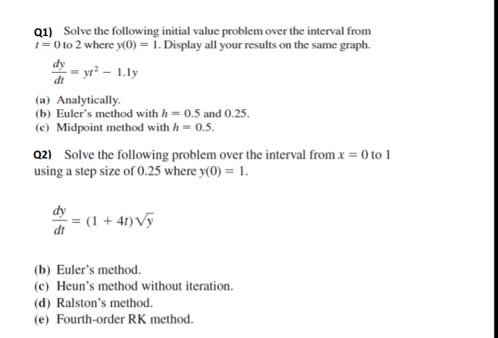 Answered Q1 Solve The Following Initial Value… Bartleby