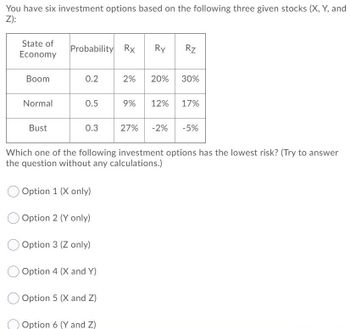 Answered: You Have Six Investment Options Based… | Bartleby