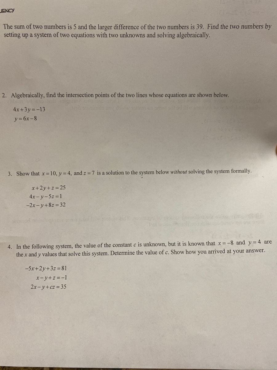 systems of linear equations common core algebra 2 homework answers