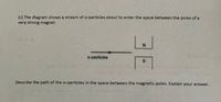 ( The dagram showsastream ofa particles about to enter the space between the poles ofa
very strong magnet
particies
Describe the path of the a-partides in the space between the magnetic poles. Explain your answer.
