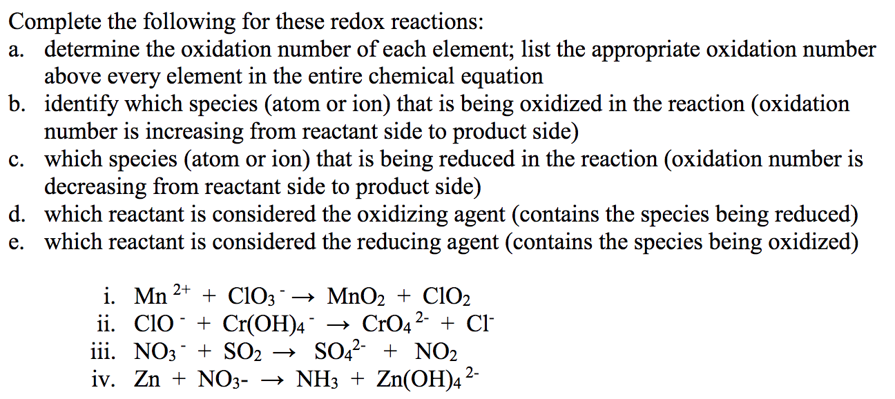 Answered: Complete The Following For These Redox… | Bartleby