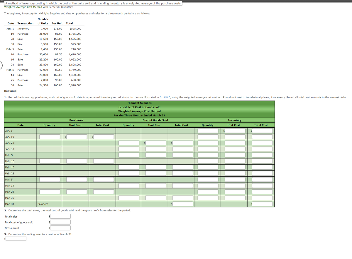 Inventory and Cost of Goods Sold: Weighted Average 