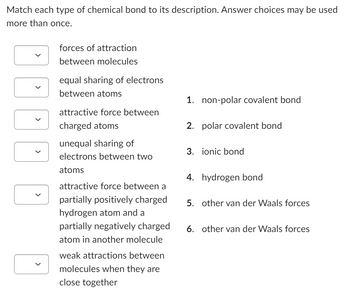 Answered Match each type of chemical bond to its bartleby