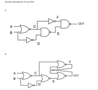 Provide truth table for A-F and OUT
A.
F
OUT
A
E
D
В.
F
A
OUT
В
E
