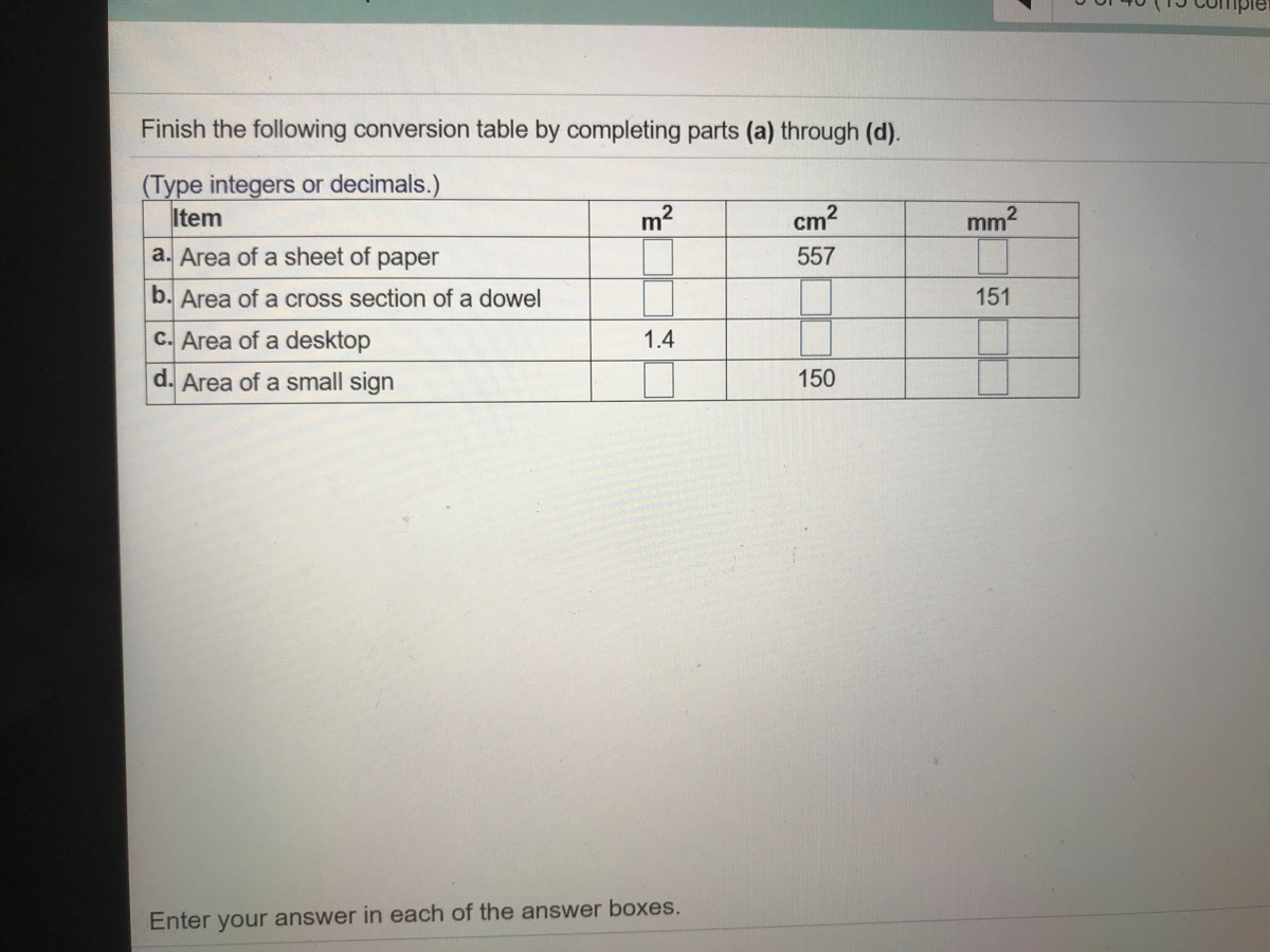 Solved Finish the following conversion table by completing