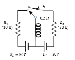 R₁
(10 m)
0.2 H
ми
00000
&₁ = 50V
R₂
(200)
E₂ = 30V