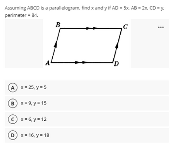 Answered: Assuming ABCD is a parallelogram, find… | bartleby