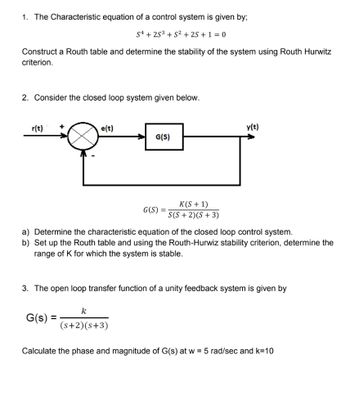 Answered: 3. The Open Loop Transfer Function Of A… | Bartleby