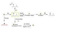 HCI
CI
NaOH
H
F
G
A
DMSO (Transition State)
(Product)
Br,(aq)
CH,CH,ONa
Δ
dil. KMNO,
D (name:
4-methylpent -2-ene)
(Level 2 only)
E
NaOH, 10 °C
