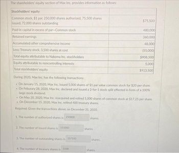 Answered: The Shareholders' Equity Section Of Max… | Bartleby