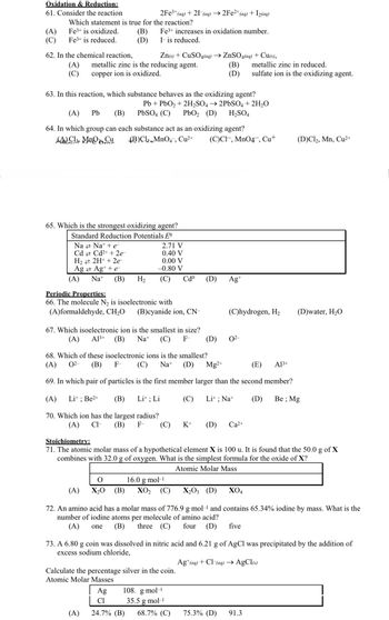 Answered: 65. Which is the strongest oxidizing… | bartleby