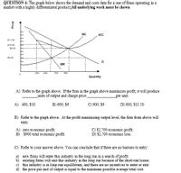 QUESTION 4: The graph below shows the demand and costs data for a one of firms operating in a
market with a highly differentiated product/All underlying work must be shown
MC
ATC
$11.50
$10.00
$9.00
$6.00
D
MR
200
400
700
s00
Quantity
A) Refer to the graph above. If the firm in the graph above maximizes profit, it will produce
units of output and charge price
per unit.
A) 400; $10
B) 600; $6
C) 900; $9
D) 600; $11.50
B) Refer to the graph above. At the profit maximizing output level, the firm from above will
earn:
A) zero economic profit.
B) $900 total economic profit.
C) $2,700 economic profit.
D) $2,700 economic loss.
C) Refer to your answer above. You can conclude that if there are no barriers to entry:
a) new fims will enter this industry in the long run in a search of profit.
b) existing firms will exit this industry in the long run because of the short-run losses.
c) this industry is in long-run equilibrium, and there are no incentives to enter or exit.
d) the price per unit of output is equal to the minimum possible average total cost.
Price
