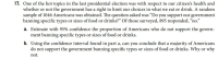 **17. Survey on Government Restrictions on Food and Drink Choices**

One of the hot topics in the last presidential election was related to our citizens' health and whether or not the government has the right to limit our choices in what we eat or drink. A random sample of 1,046 Americans was obtained. The question asked was, "Do you support our government banning specific types or sizes of food or drinks?" Of those surveyed, 895 responded, "no."

a. **Estimate with 95% Confidence the Proportion of Americans who do not support the Government Banning Specific Types or Sizes of Food or Drinks:**

To estimate the proportion with 95% confidence, we use the formula for the confidence interval for a population proportion:

    - Sample size (n) = 1,046
    - Number of people who said "no" (x) = 895
    - Sample proportion (p-hat) = x/n = 895/1046

Using the standard error formula for the proportion and the Z-score for 95% confidence (which is typically 1.96), we will calculate the confidence interval.

b. **Using the Confidence Interval Found in Part a, Can You Conclude that a Majority of Americans Do Not Support the Government Banning Specific Types of Sizes of Food or Drinks? Why or Why Not:**

To determine whether the majority (more than 50% of the population) do not support the government's banning of specific types or sizes of food or drinks, we need to see if the entire confidence interval lies above 0.50 (50%).

**Steps for Calculations:**
1. Calculate the sample proportion (p-hat) = 895 / 1046
2. Find the standard error (SE) = sqrt[ (p-hat * (1 - p-hat)) / n ]
3. Calculate the margin of error (ME) = Z * SE, where Z = 1.96 for 95% confidence
4. Find the confidence interval: p-hat ± ME

**Interpretation:**

If the confidence interval does not include 0.50 and is entirely above it, we can conclude with 95% confidence that a majority of Americans do not support such government bans. If it includes 0.50, we cannot make a definitive conclusion regarding the majority stance.

These calculations reveal important insights into the public opinion on government intervention in citizens' dietary choices, reflecting broader implications for