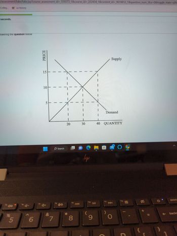 /assessment/take/take.jsp?course_assessment_id=_559373_1&course_id=_222434_1&content_id=_9619812_1&question_num_38.x=0&toggle_state=qSh
Colleg... us history
seconds.
iswering the question below:
15
%
5
6
17
PRICE
15
10
5
&
-
7
fs
Search
90
20
fg
8
-
30
lip
fio
DII
9
Supply
H
Demand
40 QUANTITY
O
O
F12
C
+
delete
backs