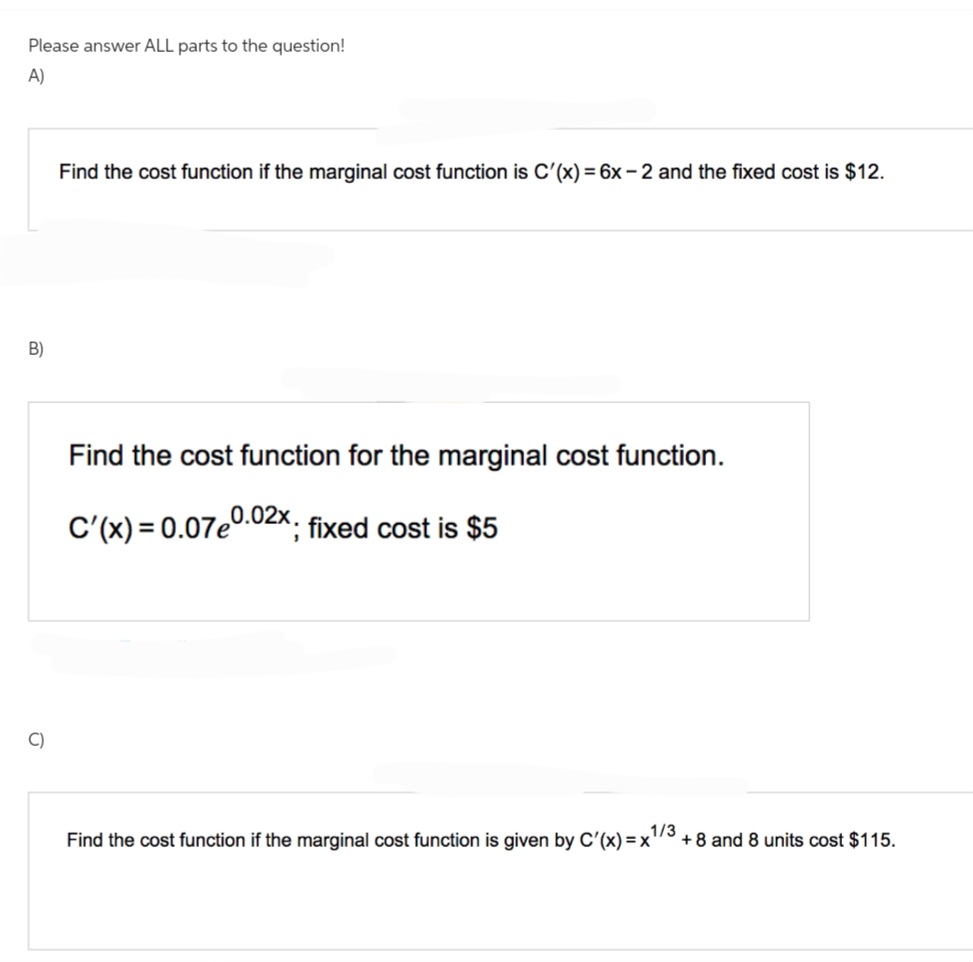 Find The Cost Function For The Marginal Cost Function