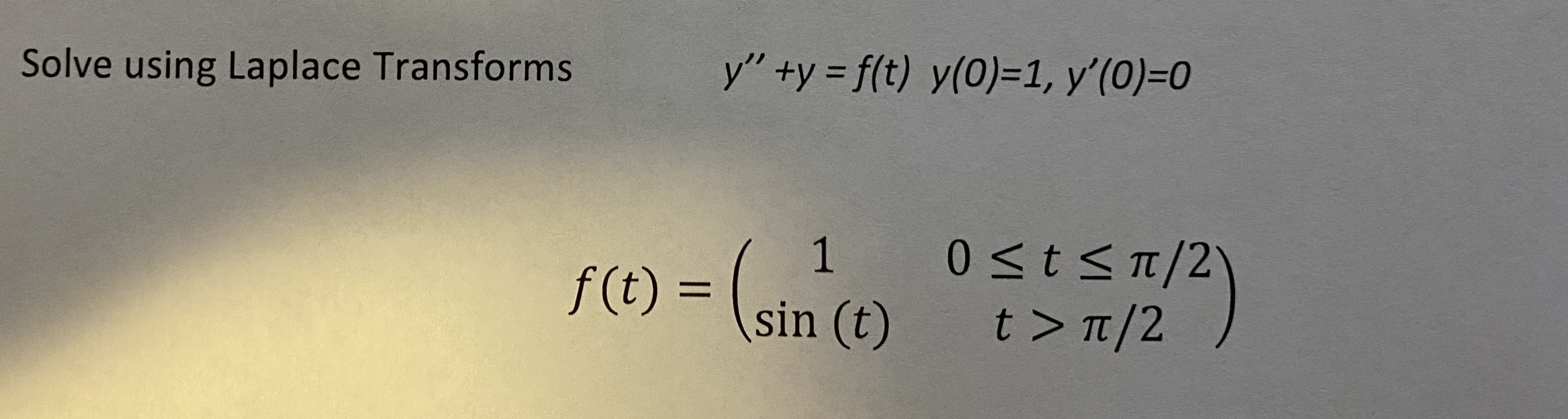 Answered Solve Using Laplace Transforms Y Y F T Y 0 1 Y 0 0