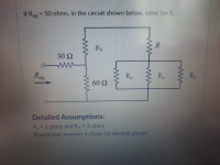 If Reg = 50 ohms, in the circuit shown below, solve for R.
%3D
