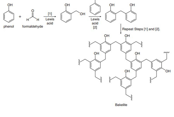 Он
Он
Он
он
[1]
Lewis
он
Lewis
н
H.
acid
acid
phenol
formaldehyde
(2)
Repeat Steps (1] and [2).
он
Он
Он
Он
он
Он
Bakelite
