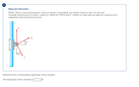 Required information
NOTE: This is a multi-part question. Once an answer is submitted, you will be unable to return to this part.
Consider three forces A. B, and C. where A = 195 N. B = 170 N. and C= 255 N. A collar that can slide on a vertical rod is
subjected to the three forces shown.
B
Determine the corresponding magnitude of the resultant.
The magnitude of the resultant is
N.
