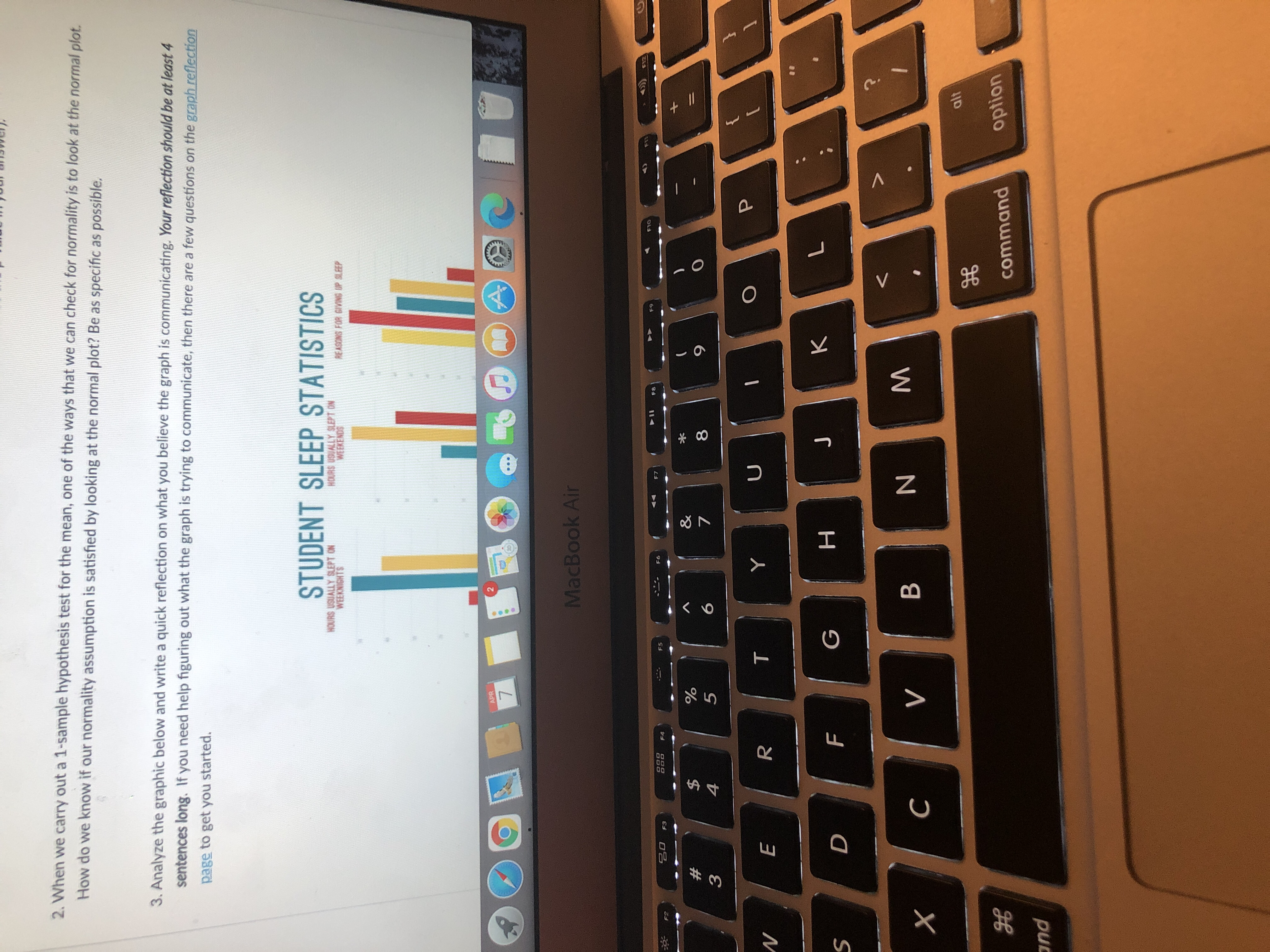 2. When we carry out a 1-sample hypothesis test for the mean, one of the ways that we can check for normality is to look at the normal plot.
How do we know if our normality assumption is satisfied by looking at the normal plot? Be as specific as possible.
