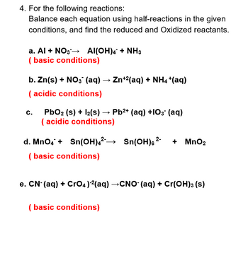 Answered: 4. For the following reactions: Balance… | bartleby