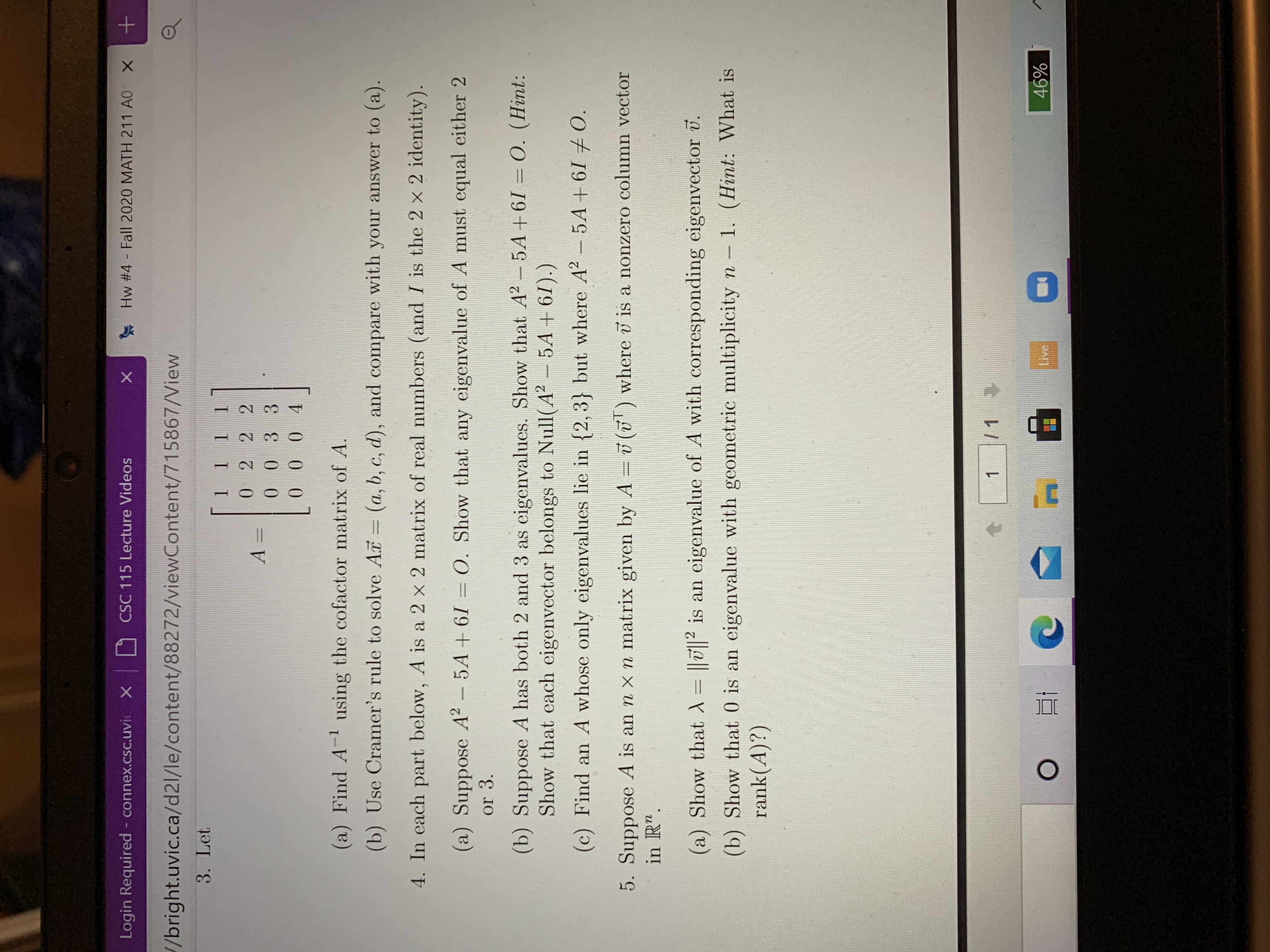 Suppose A is an n x n matrix given by A = 7 (5 ) where is a nonzero column vector
in R".
(a) Show that = ||||² is an eigenvalue of A with corresponding eigenvector u.
(b) Show that 0 is an eigenvalue with geometric multiplicity n 1. (Hint: What is
rank(A)?)
