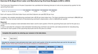 **Exercise 8-15 (Algo) Direct Labor and Manufacturing Overhead Budgets [LO8-5, LO8-6]**

The Production Department of Hruska Corporation has submitted the following forecast of units to be produced by quarter for the upcoming fiscal year:

|                    | 1st Quarter | 2nd Quarter | 3rd Quarter | 4th Quarter |
|-------------------|-------------|-------------|-------------|-------------|
| Units to be produced | 10,600      | 9,600       | 11,600      | 12,600      |

Each unit requires 0.30 direct labor-hours and direct laborers are paid $12.50 per hour.

In addition, the variable manufacturing overhead rate is $1.50 per direct labor-hour. The fixed manufacturing overhead is $86,000 per quarter. The only non-cash element of manufacturing overhead is depreciation, which is $26,000 per quarter.

**Required:**

1. Calculate the company's total estimated direct labor cost for each quarter of the upcoming fiscal year and for the year as a whole.
2. and 3. Calculate the company’s total estimated manufacturing overhead cost and the cash disbursements for manufacturing overhead for each quarter of the upcoming fiscal year and for the year as a whole.

**Complete this question by entering your answers in the tabs below.**

**Requirement 1**

Calculate the company’s total estimated direct labor cost for each quarter of the upcoming fiscal year and for the year as a whole. (*Round "Direct labor time per unit (hours)" answers to 2 decimal places.*)

|                         | 1st Quarter | 2nd Quarter | 3rd Quarter | 4th Quarter | Year |
|------------------------|-------------|-------------|-------------|-------------|------|
| Total direct labor cost |             |             |             |             |      |

**Requirement 2 and 3**

(Note: The entry section and tabs for requirements 2 and 3 are not shown but are prompted for completion.)