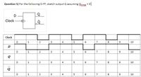 Question 5) For the following D-FF, sketch output Q assuming O nitial = 0|
Clock-
Clock
1
2
4
6.
7
8
10
1
2
4
7
9.
10
4
6
7
8
9.
10
1
2
4
6
7
9
10
00
3.
3.
2.
1.
