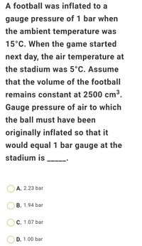 Answered: A football was inflated to a gauge… | bartleby