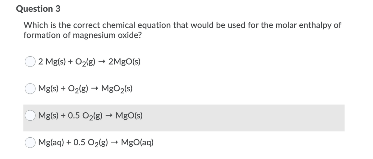 heat of formation of magnesium oxide