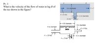 Pr. 1:
What is the velocity of the flow of water in leg B of
the tee shown in the figure?
4 m diameter
V= ?
V = 6 m/s
%3D
2 m diameter
4 m/s
6 ft drameter
3 In diameter
4 in diameter
-4 ft/s
Water
I= 10 t/s
6 in drameter
= 7 ft/s"
