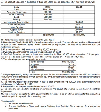 Answered: 2. The account balances in the ledger… | bartleby