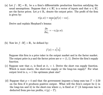 Answered: (a) Let ƒ : R→ R+ Be A A Firm's… | Bartleby