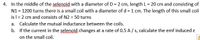 4. In the middle of the selenoid with a diameter of D = 2 cm, length L= 20 cm and consisting of
N1 = 1200 turns there is a small coil with a diameter of d = 1 cm. The length of this small coil
is l= 2 cm and consists of N2 = 50 turns
a. Calculate the mutual inductance between the coils.
b. If the current in the şelenoid changes at a rate of 0.5 A / s, calculate the emf induced ɛ
on the small coil.
