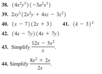 Answered 38 4x Y 3a X 39 2xy 2r3y 4xz Bartleby