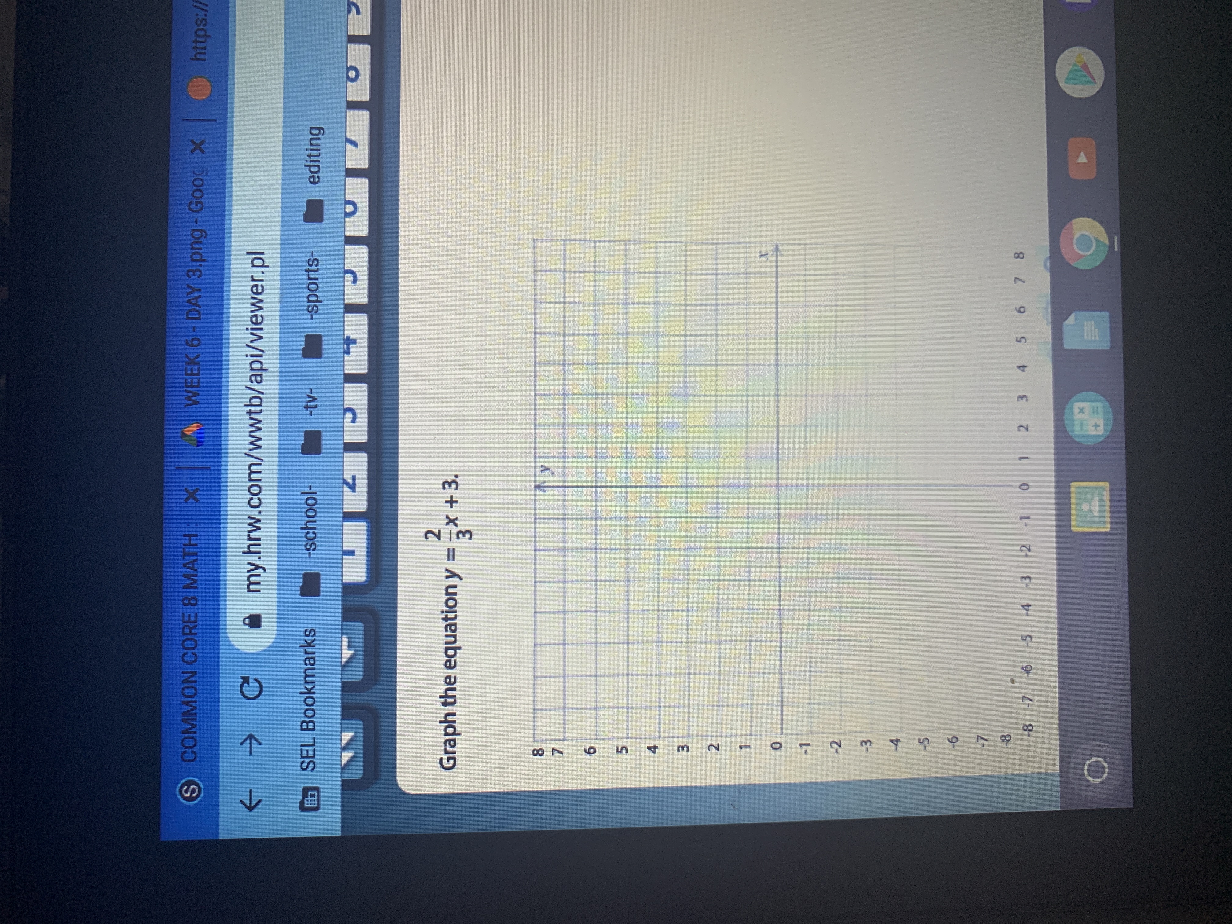 Graph the equation y =x +3.
3*+3.
