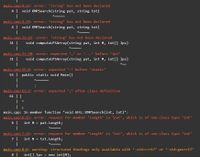 main.cpp:4:17: error: 'string' has not been declared
4 | void KMPSearch(string pat, string txt)
main.cpp:4:29: error: string' has not been declared
4 | void KMPSearch(string pat, string txt)
Aununun
main.cpp:31:25: error: string' has not been declared
31 |
void computelPSArray(string pat, int M, int[] lps)
main.cpp:31:50: error: expected
or .
before lps'
31 |
void computeLlPSArray(string pat, int M, int[] lps)
main.cpp:55:8: error: expected :' before 'static'
55 | public static void Main()
main.cpp:61:2: error: expected ;' after class definition
61 | }
|
main.cpp: In member function 'void GFG::KMPSearch(int, int)':
main.cpp:6:15: error: request for member Length' in 'pat', which is of non-class type 'int'
6 |
int M = pat.Length;
main.cpp:7:15: error: request for member Length' in txt’, which is of non-class type 'int'
int N = txt.Length;
main.cpp:8:6: warning: structured bindings only available with -std3c++17' or (-std=gnu++17'
8 |
int[] lps
new int[M];
