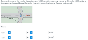 Answered: Car A Rounds A Curve Of 136-m Radius At… | Bartleby