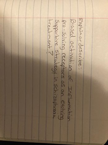 Explain or describe:
Biased activation of Inflammation
pro-solving receptors as an
evolving
Supportive strategy in schizophrenia
treatment?