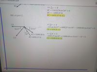 ule4.pdf
AD IZUTU.74 IN
BD
+K Ey = 0
BC +12010.74 sin 30° = 0
%3D
%3D
BC = -6005.37 lb
BC = 6005.37 lb (C)
FBD of joint C:
+1 EV = 0
-CD sin 56.57° + 6005.37 cos 30° - 13088.08 sin 23.41° = 0
CE
%3D
56.57°
23.41°
CD = 0.96 lb 0
30°
AC=13088.08 lb
-6005.37 sin 30° + 13088.08 cos 23.41° – CE = 0
CE = 9008.05 lb (T)
%3D
BC=6005.37 ib
CD
117
