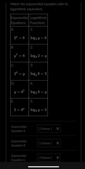 Answered: Match The Exponential Equation With Its… | Bartleby