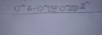 NO₂ 2
HCT
NH₂
H₂ NaNO₂
HICH
H₂O
LOHODNAOH
CH₂ B
anisole
¡