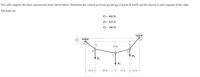 The cable supports the three concentrated loads shown below. Determine the vertical positions yB and yB of points B and D and the tension in each segment of the cable.
The loads are
P= 400 lb
P= 410 lb
P3= 160 lb
4 ft
14 ft
B
P3
V P,
P2
12 ft --
20 ft
- 12 ft --
15 ft
