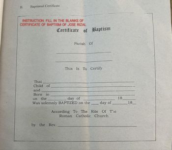 Answered: E OF BAPTISM OF JOSE RIZAL Certificate… | Bartleby