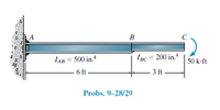 A
B
LAn = 500 in.
Inc = 200 in.
BC
50 k-ft
6 ft
3 ft
Probs. 9-28/29
