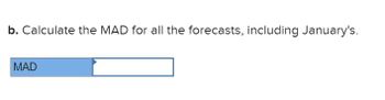 b. Calculate the MAD for all the forecasts, including January's.
MAD