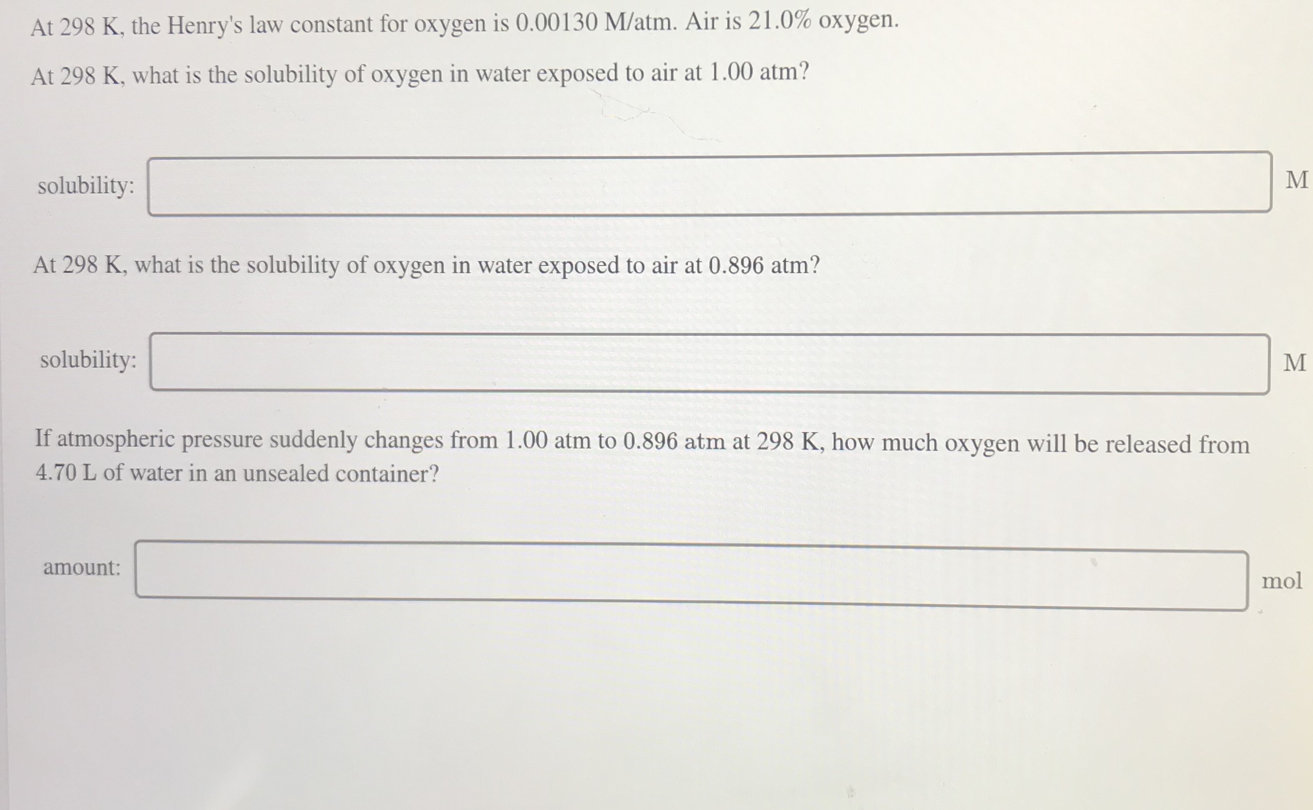 Answered At 298 K The Henrys Law Constant For… Bartleby